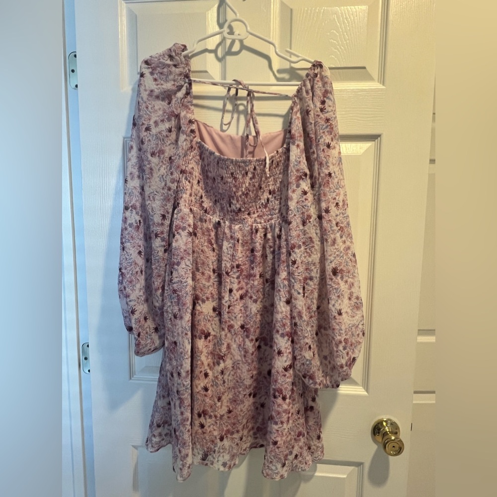 Lucy Paris Purple Floral Bohemian Long Sleeve Mini Sundress Size Medium - Picture 2 of 7